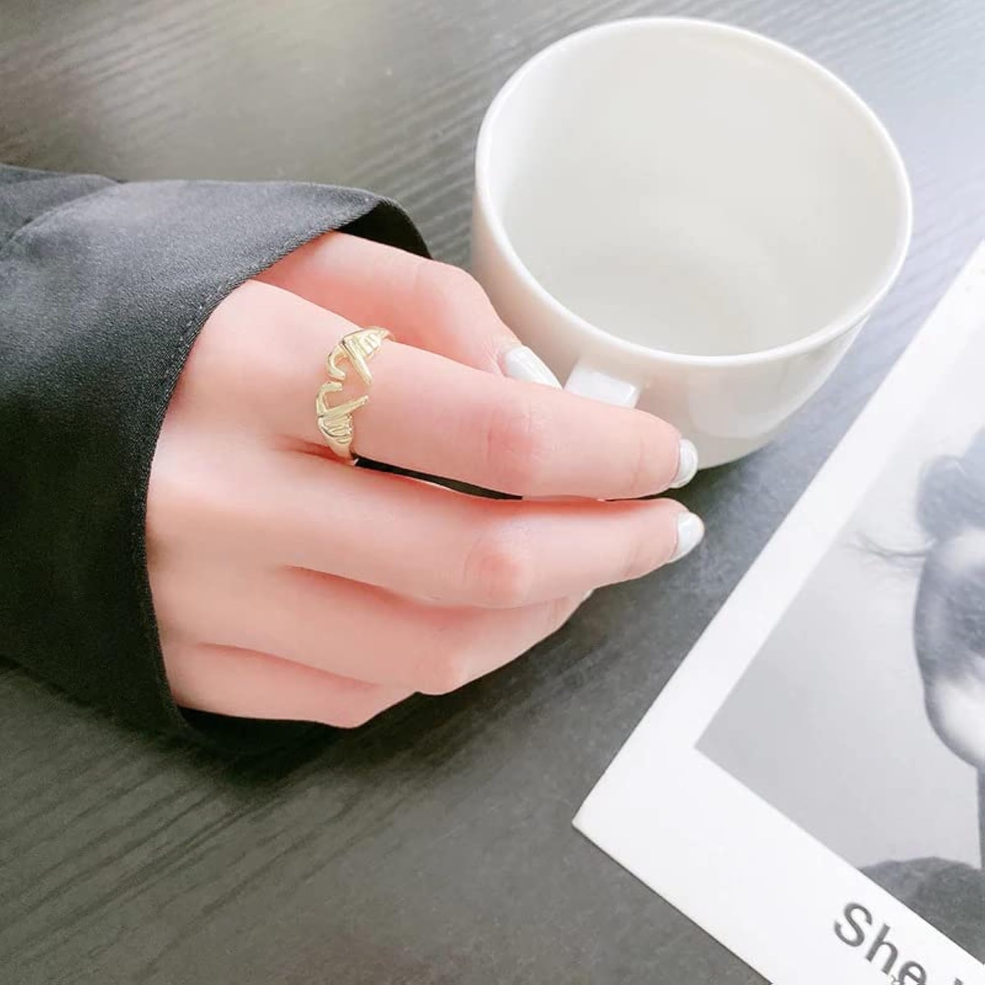 Heart Geometric Palm Love Gesture Sterling Silver Plated Ring