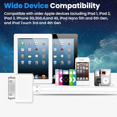 Image of Verilux 1M /3.3FT 30-Pin to USB 2.0 Charging Cable & Data Sync for iPhone 4 /4S /3G /3GS /iPad 3 /2 /1, Nylon Braided for iPhone charger wire Compatible with iPod Nano 6th /5th, iPod Touch 4th /3th, White