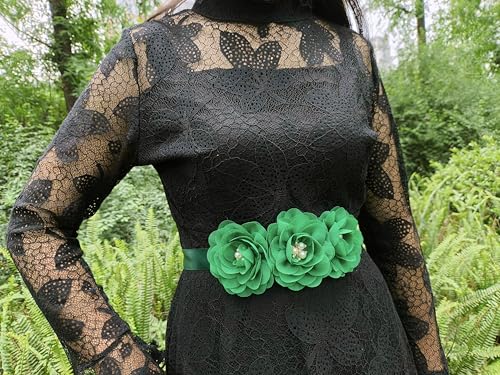 Green Sash Belt for Girls,Flower Girl Sash Belt for Dresses,Chiffon Pearls Bridesmaid Dress Sash Belts Hunter Green4