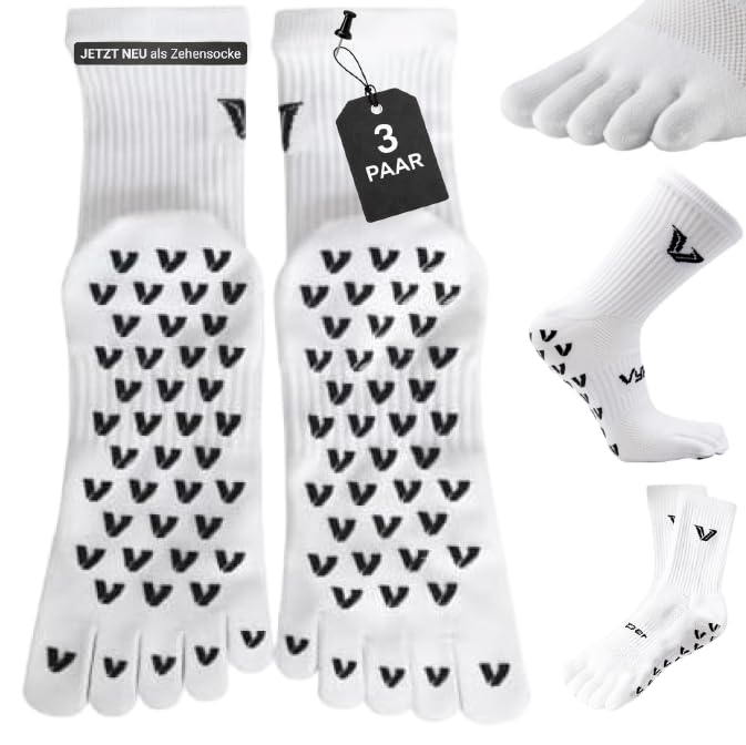 3 Paar Zehen Grip Socken Fußballsocken NEUES DESIGN Zehensocken 5 Finger Sportsocken Pilates Socken Yoga Socken Atmungsaktiv Rutschfest dünn und leicht für viele Sportarten 36-45