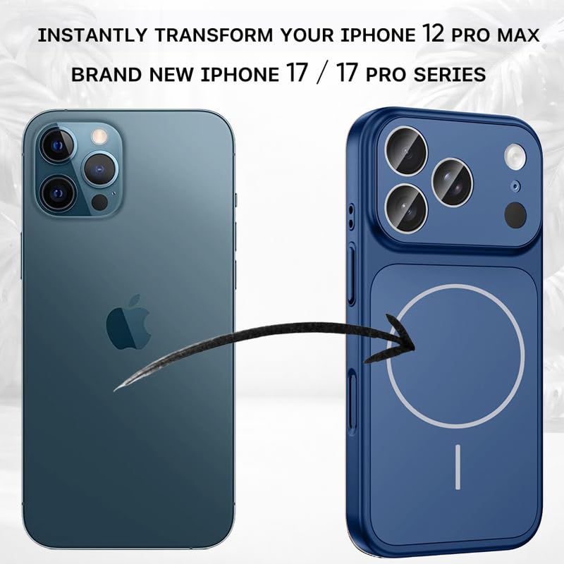 Image of SHINESTAR Converter Case for iPhone 12 Pro Max | Premium Protective Mag-Safe Cover | iPhone 17 Pro / 17 Pro Max Series Style Design | in-Built Camera Guard | Wireless Charging Compatible - Blue