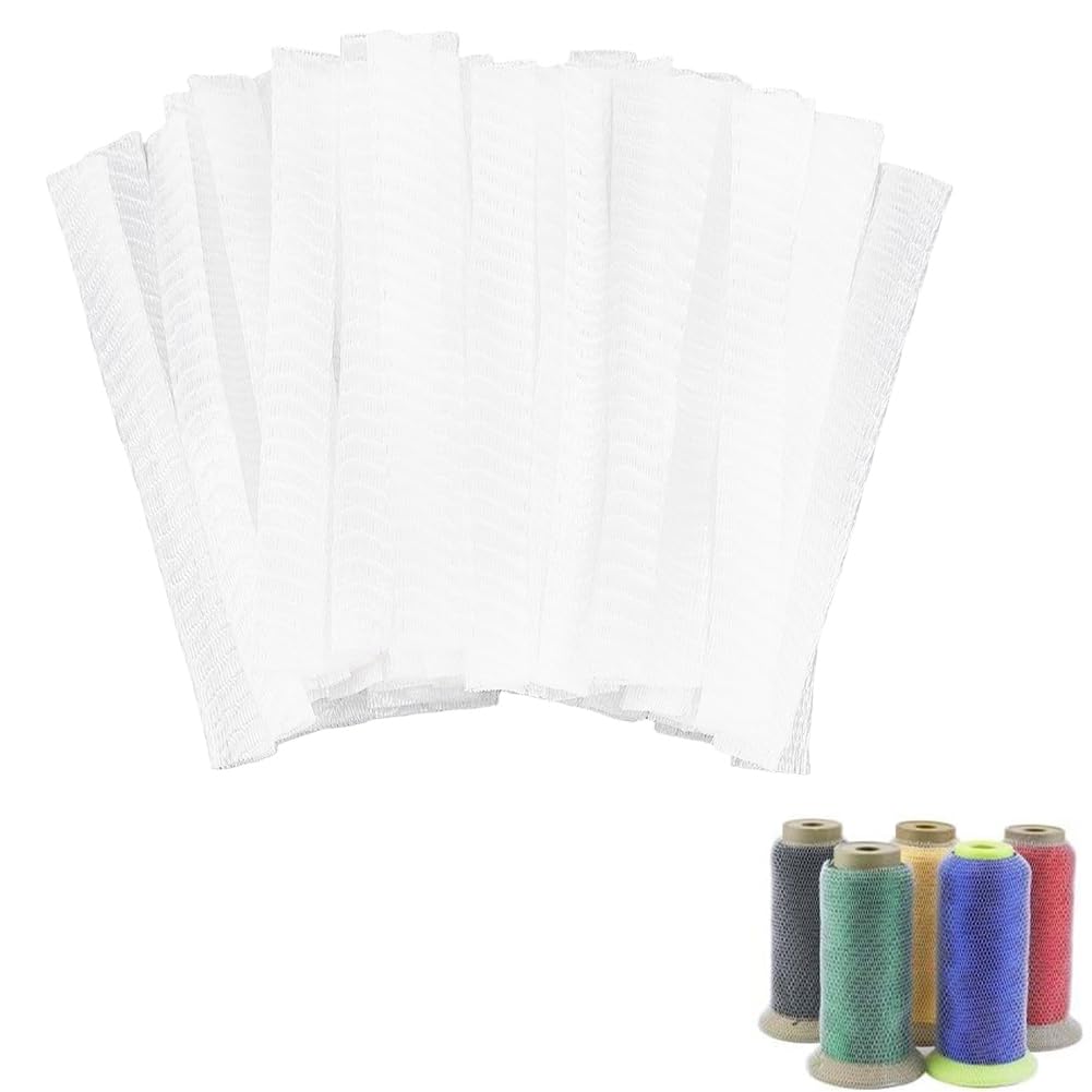 GORGECRAFT 100Pcs Sewing Thread Net Cosmetic Brush Protective Nets Mesh Spool Saver Huggers for Different Sizes of Sewing Quilting Winding Embroidery Machines White 3.94x0.39inch