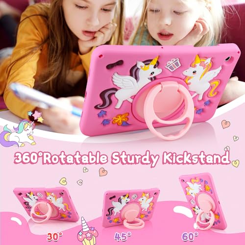 HianDier for Samsung Galaxy Tab A9+ Plus Case Cute Unicorn Silicone for Samsung A9 Plus Tablet Case with Detachable Strap and Rotatable Stand Shockproof Cover for Galaxy Tab A9+ 11" 2023-Rose Pink - image 5