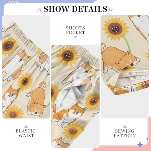 ZZXXB Welsh Corgies Sunflower Boys Long Pants Soft Trousers Elastic Waist Kids Lounge Bottoms with Pockets S-XL4