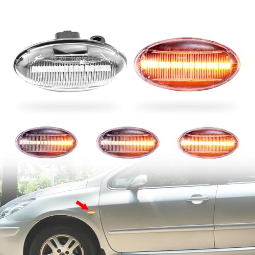 MKptopia 2 pièces LED Garde-boue avant Feu de signalisation latéral Montage de lampe de signal de tournage Compatible avec Peug-eot 307 206 207 407 107 1007 108 607 Citr-oen C1 C2 C3 C5-Blanc Verre