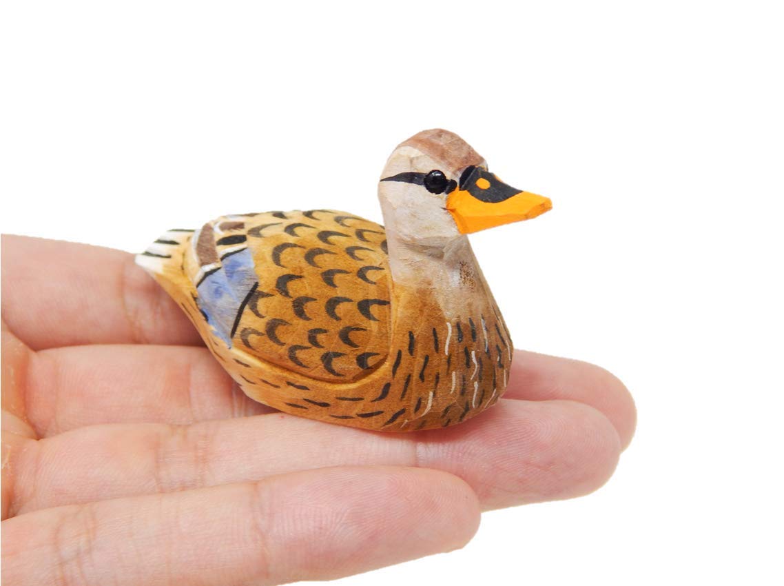 Duck Wood Figurine Statue Carving Decoration Decoy Small Animal Miniature Sculpture (Female Mallard)