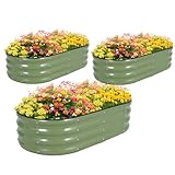 Zettfuly Galvanisiertes Hochbeet Kit - 120 x 60 x 30cm Outdoor Metall Pflanzkasten mit Sicherheitsrand und Handschuhe für Gemüse, Obst, Blumen, Kräuter (Oliver Grün, 3PCS)