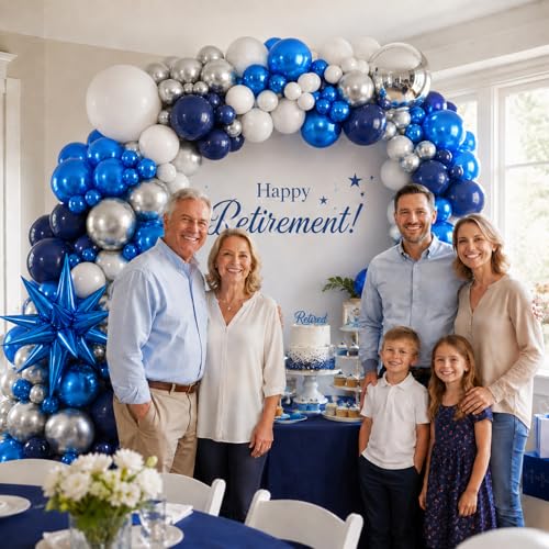 Image of Graduation Balloon Arch Kit 2026 Blue and White Balloon Garland Royal Blue White Silver Balloons with Star Foil for Congrats Grad Class Retirement Prom Birthday Baby Shower Wedding Party Decorations