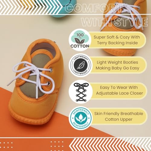 Image of Neska Moda 6 To 12 Months Baby Boys & Baby Girls Cute Soft Cotton Pre-Walker Lace Booties-BT4713