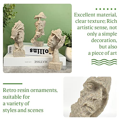3 Pcs Thinker Statue, Silence Is Gold Abstract Art Figurine, No Hear No See No Speak Modern Home Resin Sculptures Decorative Objects Desktop Decor (Sandstone) #TOP4