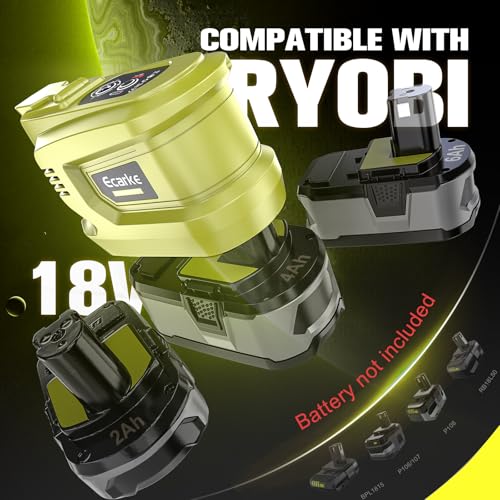 Image of Ecarke 200W Portable Power Inverter Compatible with Ryobi 18V Battery, DC 18V to AC 110V Power Station with 1 AC Outlet, 2 USB, 1 Type-C & LED Light, for Outdoor Emergency Use (No Battery)