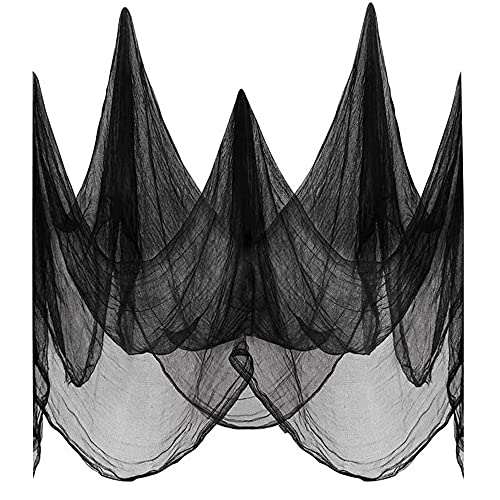 Maxee 200×400 cm Halloween Gruselige Tuch, Horror Tüll Schwarz Stoff Deko für Garten, Spooky Musselin Stoff Große Geistertuch, Schwarzer Cover Gaze für Gothic Dekoration Partybedarf