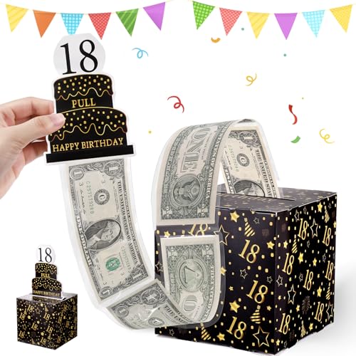 Starvortex Geldgeschenk 18. Geburtstag, Schwarz Gold Überraschungsbox 18, Geschenkbox Dick Geschenke zum Geburtstag