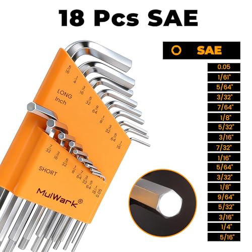 Image of MULWARK Allen Wrench set Metric & SAE with Torx, Allen Key And Hex Key Tool Kit, Chrome Vanadium Steel, Bike Repair DIY Hand Tools, 46 Pcs