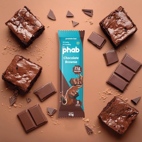 Image of Phab Chocolate Brownie Protein Bar with 21g Protein, 8g High Fibre & 0 Added Sugar 100% Vegetarian | Healthy & Tasty Protein bars | Trans Fat-Free & No Preservatives Protein bars (Pack of 12 x 65g)