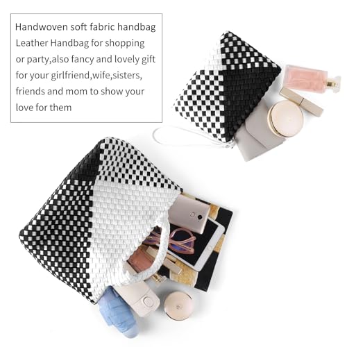 Image of Woven Bag for Women, Neoprene Tote Bag Summer Beach Handbag Purse Retro Handmade Travel Shoulder Bag Set