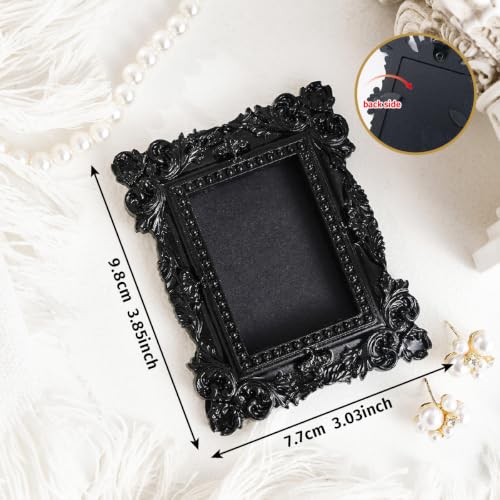Image of Vintage Decorative Mini Picture Frames Set, Black with Gold Accents, 3 Pack Antique Style Resin Photo Frames for Wall Display, DIY Jewelry, Photography (Black)