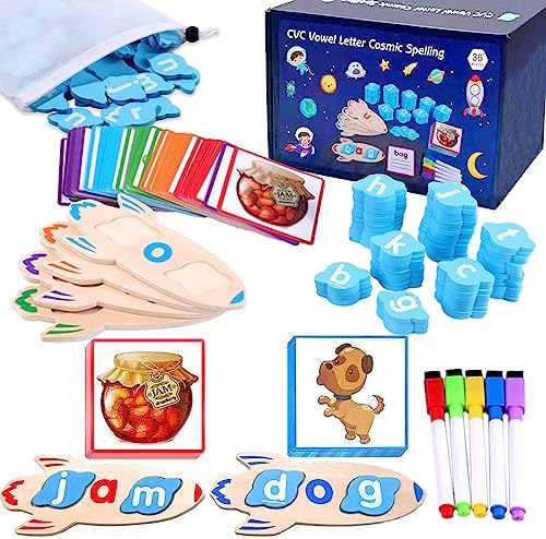 143 Pcs Wooden CVC Word Spelling Games Toy, Wooden Short Vowel Reading ...