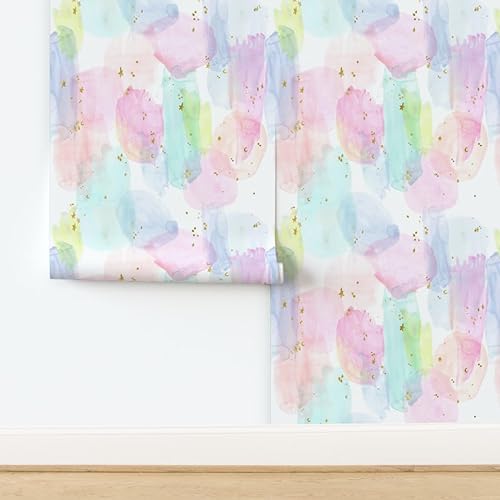 Miniatura 4 de Papel tapiz extraíble de 9 x 2 pies, diseño de estrellas de acuarela de arco iris, dorado, algodón, caramelo, pastel, unicornio, papel pintado