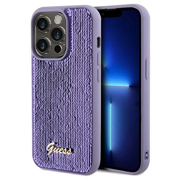 CG MOBILE Guess GUHCP13LPSFDGSU Coque pour iPhone 13 Pro / 13 6,1" Violet hardcase Sequin Script Metal