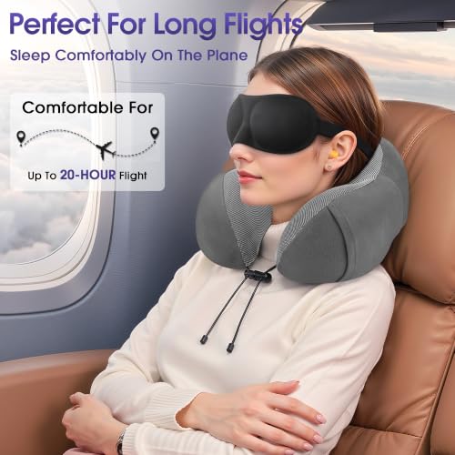 Image of CloudBliss Memory Foam Travel Neck Pillow, Set of 2, Black & Grey