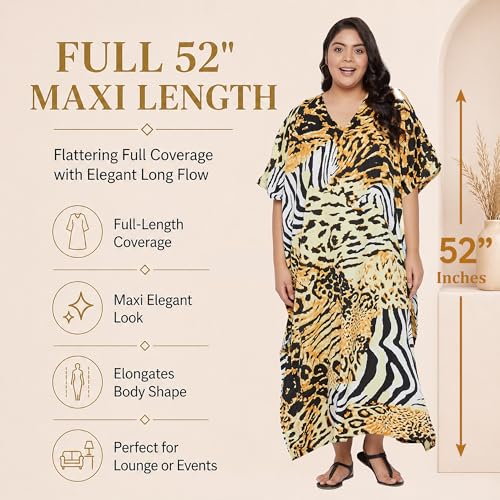 Image of Oussum Women Long Maxi Plus Size Polyester Kaftan Gown, Womens Kaftan Dresses Lounge Resort Wear, Plus Size Kaftan