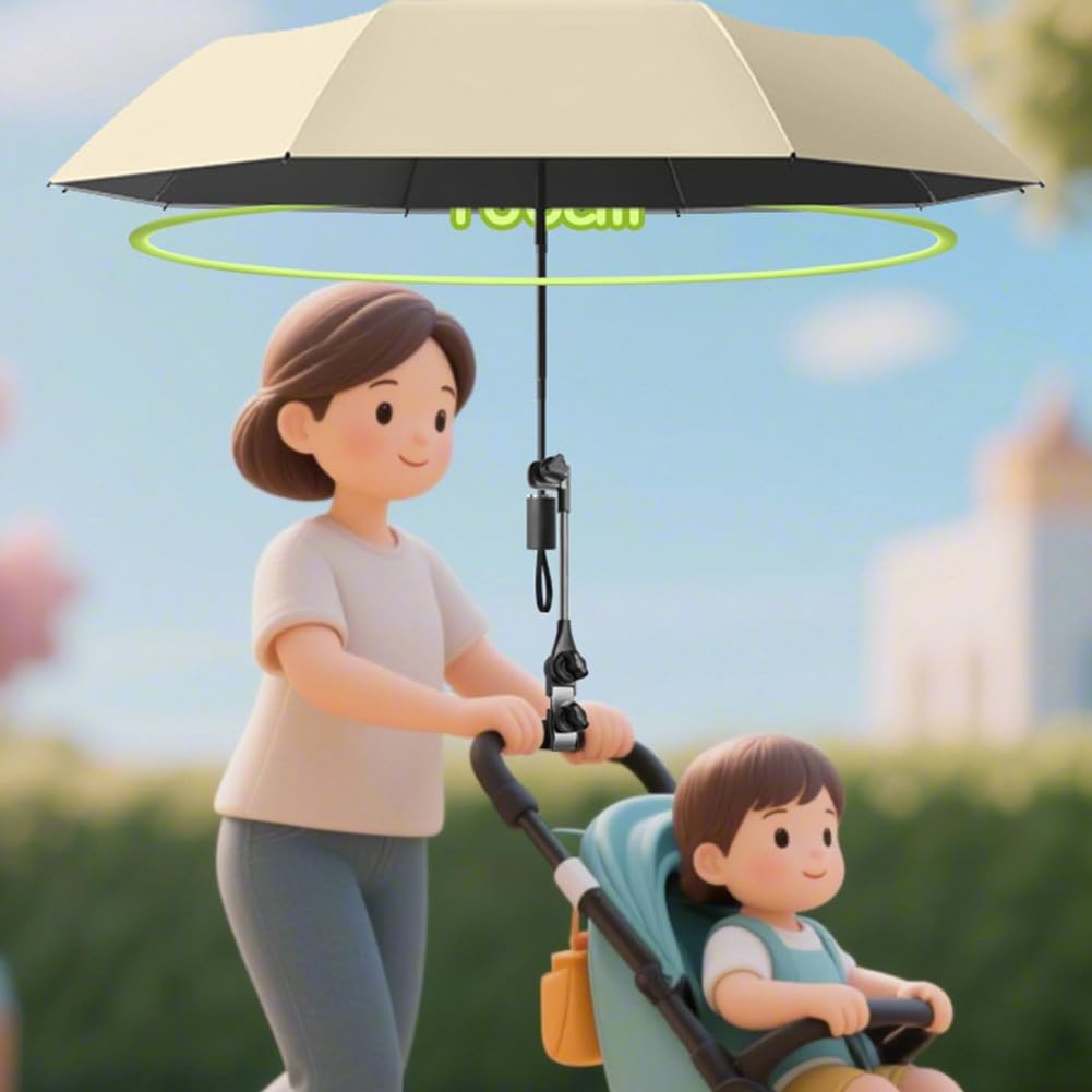 Parasol de poussette UPF 50+, élégant parapluie de protection UV pour poussette, parapluie de poussette à clipser avec pince de fixation réglable (rose)