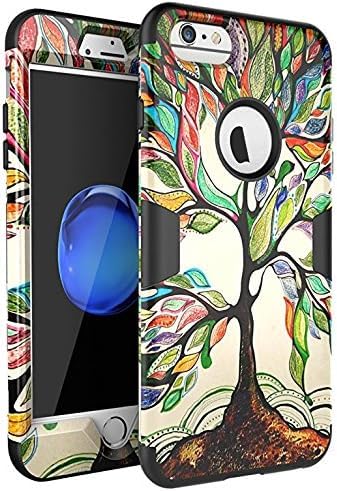 ibeacos Case Compatible with iPhone 6 Plus Mixed Rubber Case 3in1 Hard Plastic and Soft Silicone Tree(Black)