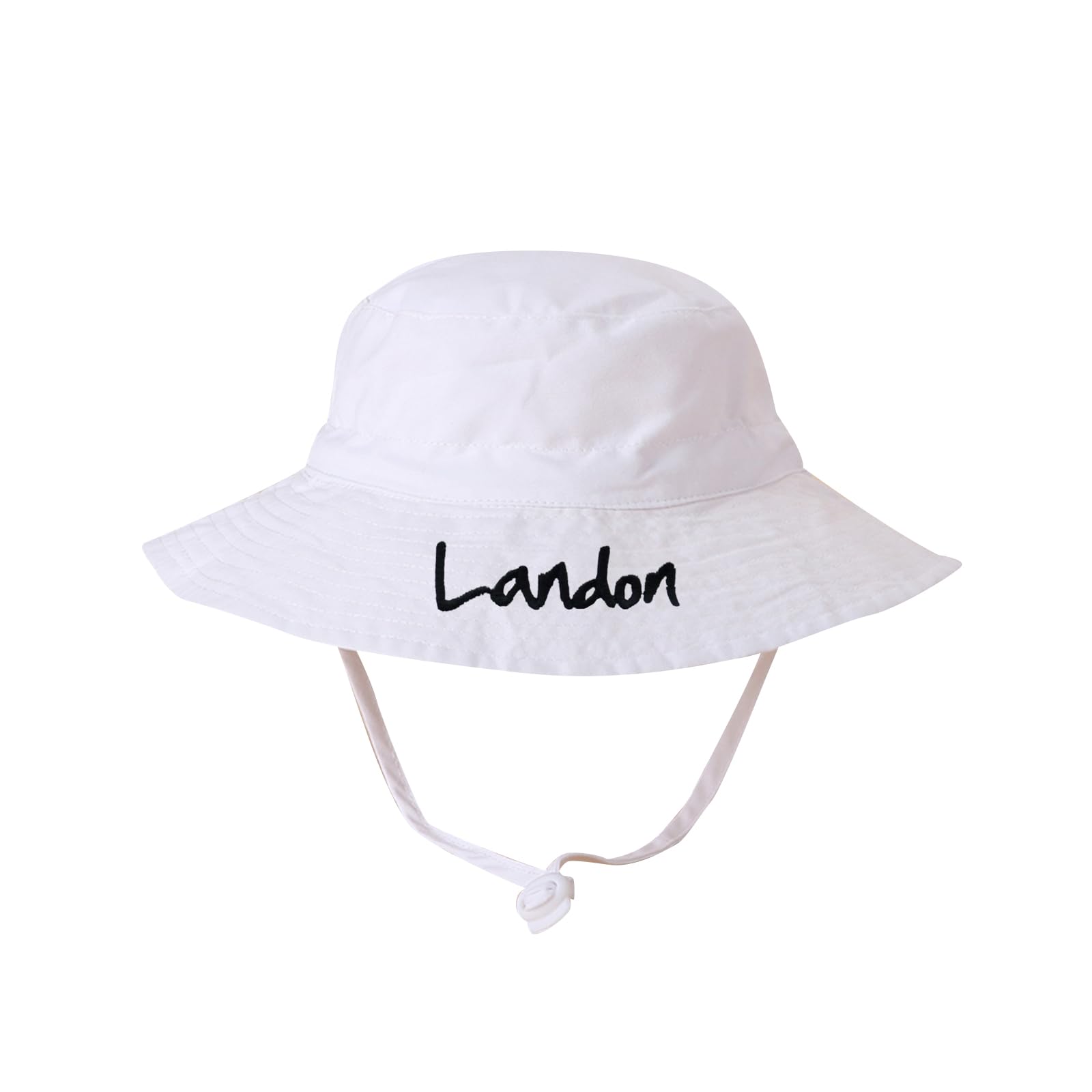 Duckbe Baby Bucket Hat Sun Hat Custom Name, UPF 50+ Wide Brim Summer Beach Hat for Infant Toddler Kids Boys Girls White