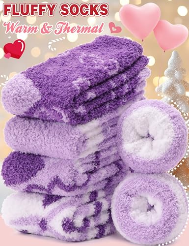 Womens Fuzzy Socks Warm Fluffy Cozy Winter Slipper Thick Fleece Heart Socks 5 Pairs3