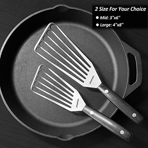 Large Stainless Steel Fish Spatula Turner With Curved Blade, Premium Pakkawood Full Tang Handle, Vovoly Metal Slotted Spatulas For Kitchen, 4 Inch X 8 Inch #TOP2
