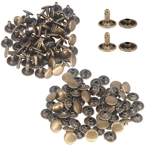 WedDecor Bronze 100 Sets of 10mm Double Cap Rivets – Tubular Metal Studs for Leather Crafting, DIY Projects, Sewing & Clothing Repair, 10mm x 9mm Rivets for Crafts & Repair