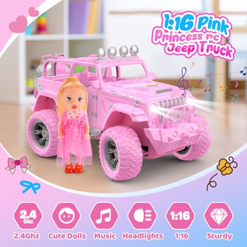 HappyGoLucky Coche Teledirigido con Muñeca, Juguete para Niñas 3-10 Años, 4x4 Jeep SUV RC Radiocontrol y Cumpleaños 4 Happygolucky Coche Teledirigido Con Muñeca, Juguete Para Niñas 3-10 Años, 4x4 Jeep Suv Rc Radiocontrol Y Cumpleaños
