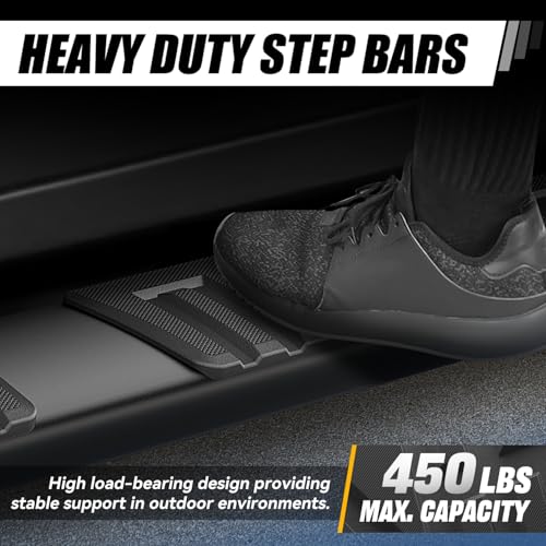 Image of Auto Dynasty Running Boards Double Cab Fits 2007-2019 Silverado 1500-3500HD | 6.3 inch Stainless Steel Step Bars Fits 07-19 Chevy Silverado GMC Sierra 1500 2500HD 3500HD Extended Cab, Black Side Steps