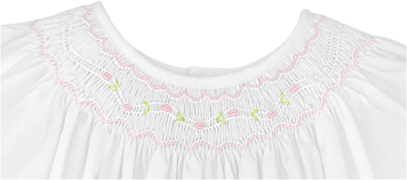 Petit Ami Baby Girls’ Smocked Daygown with Voile Insert, 24 Months, White