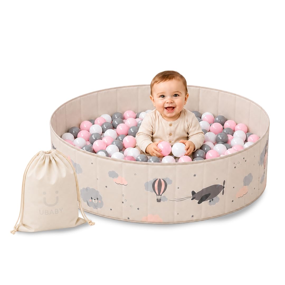 Piscina de Bolas Bebe 120cm Gris Plegable Parque Infantil con 100 Bolas de 7 cm Alfombra Base Bolsa Transporte Piscina de Pelotas para Niños Juego Sensorial Motricidad para Interior y Exterior