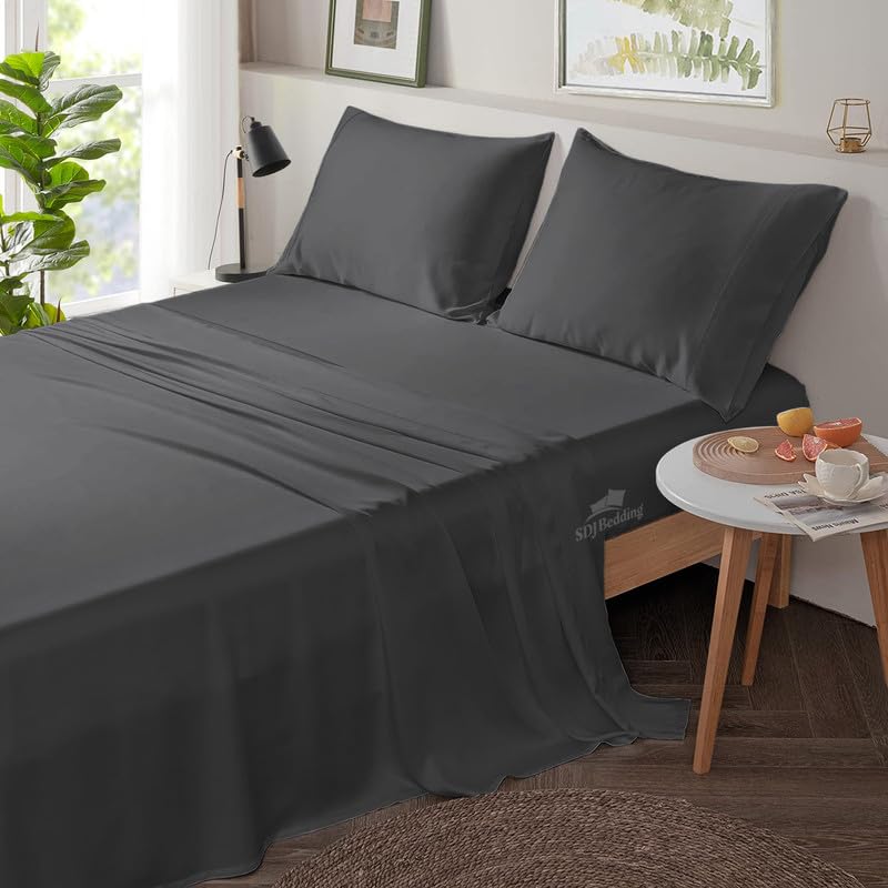 Niimo 800 Thread Count 100% Egyptian Cotton Sheet Set - RV King Size Sheets Set - 16 inch Deep Pocket of Fitted Sheet - 4 Piece Sheet Set - Dark Grey Solid, SDJ-RV-Sheet-Set-VGH2M-K304