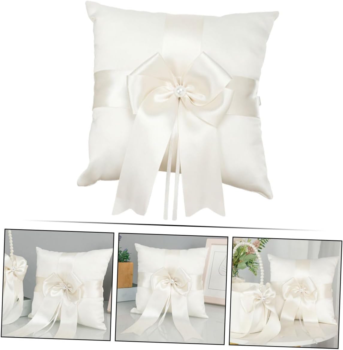 Wedding Ring Pillow with Bowknot Ribbon Bowknot Ring Bearer Cushion for Ceremony Wedding Party Decoration,