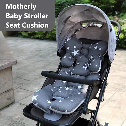 Image of Motherly Baby Stroller Seat Cushion | Reversible and Universal Fit Pad for Strollers, High Chairs, Car Seats & Rockers | Soft, Breathable Pram Liner with Secure Straps & Safety Belt Slot
