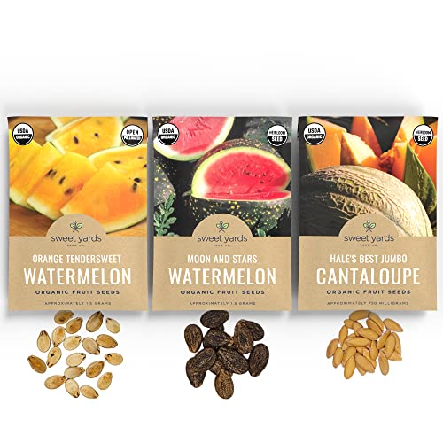 Organic Melon Medley Garden Seeds Variety Pack- Watermelons And Cantaloupes - Non-Gmo Usda Certified Organic Open Pollinated Heirloom Usa Fruit Seed Packets #TOP2