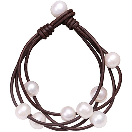 Aobei Pearl Cultured Freshwater pearl Wrap Bracelet on Multi Strands Leather Beaded Jewelry for Women