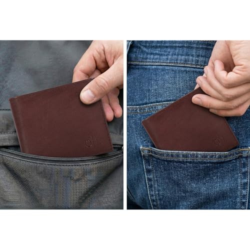 Image of Oak Leathers Leather Wallet for Men - RFID Bifold Wallets with 9 Credit Cards 1 ID Window Slim Minimalist Front Pocket Gift For Men