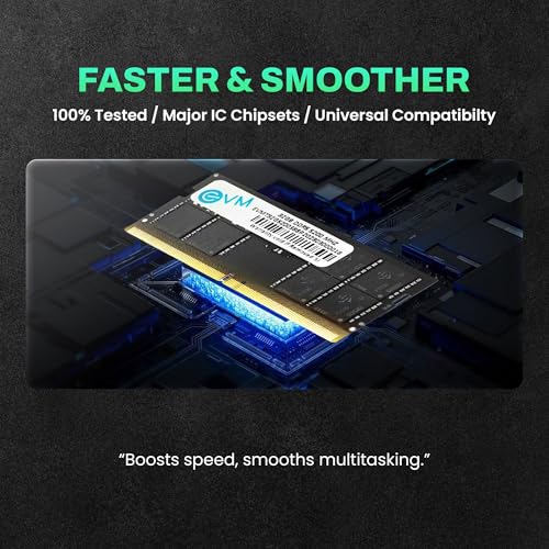 Image of EVM 32GB DDR5 Laptop RAM 5200 MHz SoDimm - High Performance Memory for MAC, Intel, AMD - 16 Chips, 256Mx8 Chip Density - Ideal for Editing, Gaming - 10 Years Warranty (EVMT32G5200S88P)