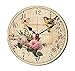 Catuy 12 Inch Wood Wall Clock Silent Non-Ticking Wall Clocks for Office,Bathroom,Living Room,Dining Room,Kitchen Decoration, Flowers/Birds Style Round Hanging Clock
