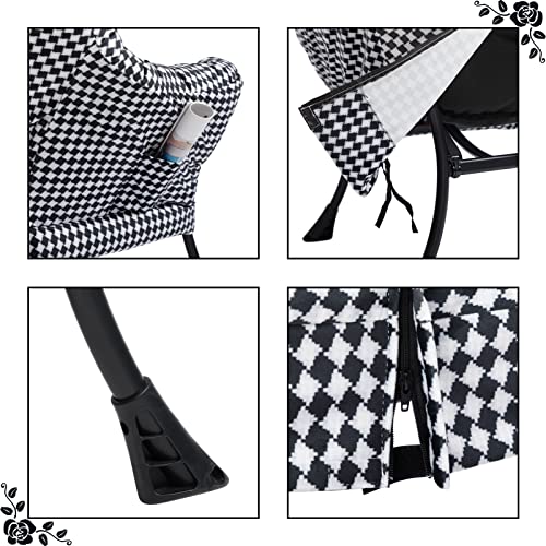 Hollyhome Modern Fabric Large Lazy Chair And Folding Footrest Stool Set, Accent Comfy Upholstered Lounge Chair And Portable Ottoman, Reading Leisure Sofa Chair And Metal Footstool, Black&White Grid #TOP4