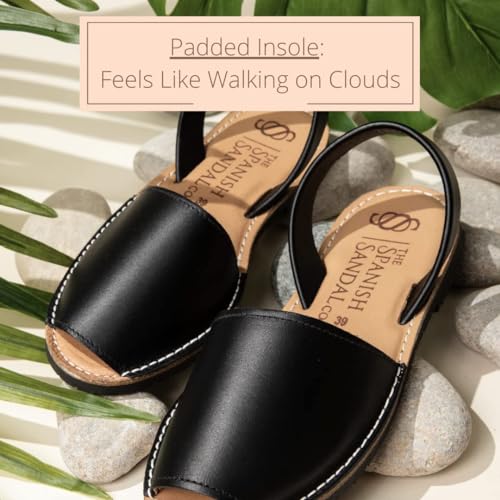 Image of The Spanish Sandal co Classic Flat Sandals for Women, Dressy Soft Leather Peep Toe Sandals for Women, Versatile Casual Slip-on Flats