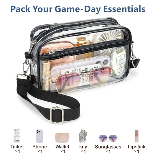 Image of PACKISM Clear Bag for Stadium Events - Small Clear Purse Crossbody Bag | Adjustable Wide Strap, 2 Easy Access Pockets, Thick 0.5mm PVC, for Sports Game Day Concerts Festival, Women Clear Stadium Bag