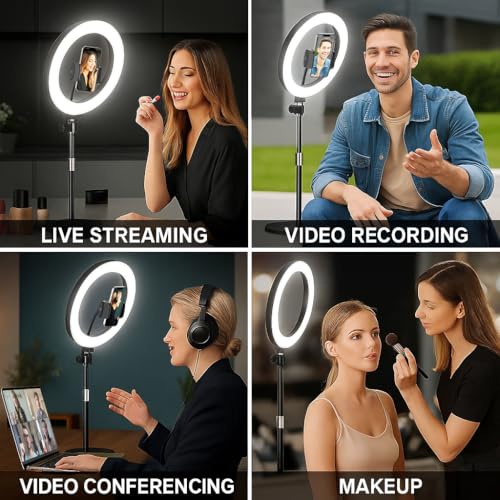 Upgrade 10.5" Ring Light with Tripod Stand & Phone Holder Desk, Evershop Ringlight Laptop Video Conference Calls Streaming Circle Halo Light CRI>95 for Youtube, Zoom,Filming, Makeup, Webcam, Computer