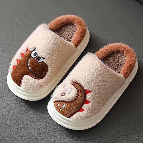 sfdgfhyf Girls Fashion Autumn and Winter Shoes Boys and Girls Slippers Flat Bottom Thick Bottom (Khaki, 7-8 Years Little Child)2