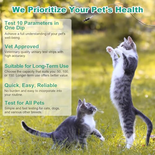 Urine Test Strips for Dogs Cats - 100 Counts Urinalysis Test Strips for Pets 10 in 1 Testing UTI Protein Glucose Blood Leukocytes pH Nitrite and More Dog Cat UTI Test Kit for Pets